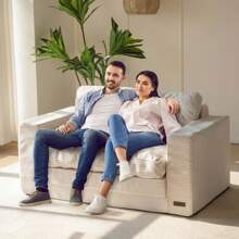 MAXYOYO Convertible Sofa Bed,Pull-Out Double Sofa Bed,2-In-1 Folding Sofa Bed Filled With High-Density Sponge,Folding Floor Sofa With Pillows,Suitable For Living Room,Bedroom,Study - 米色 - 查看 10