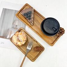 1pc Mimosa Wood Rectangle Serving Tray, Cheese Board Platter For Bathroom Decor, Party Use, Natural Wood Grain Design
