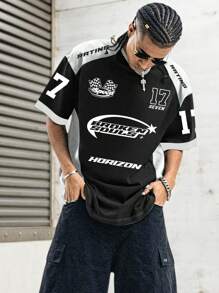 Maglietta stile maglia da calcio, in tessuto in rete, con maniche corte e dettagli a contrasto, per uomo, stile atletico