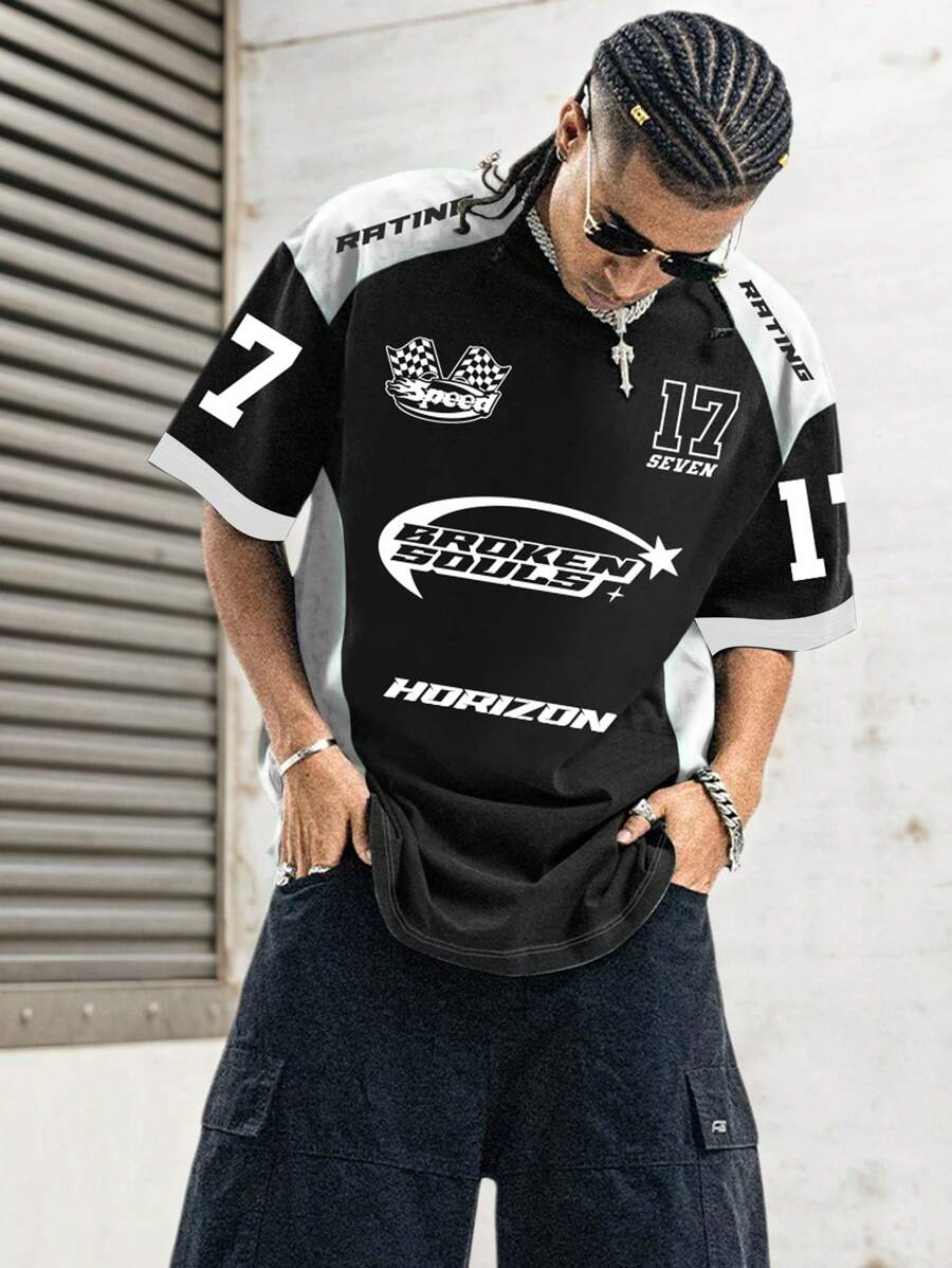 Maglietta stile maglia da calcio, in tessuto in rete, con maniche corte e dettagli a contrasto, per uomo, stile atletico