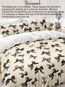 3 件水彩米色黑色蝴蝶结可爱数码印花羽绒被套套装(1 个羽绒被套 + 2 个枕套,无填充物),日常使用涤纶柔软亲肤,适用于卧室、室内、所有季节 - 彩色 - 查看 5