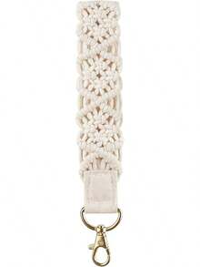 Macrame Chain Cute Keychain Wristlet Lanyard Boho Woven Wrist Lanyard Keys, Chains Car ID Badges - 米色 - 查看 7