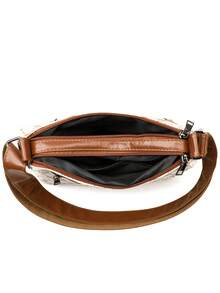 女士几何图案斜挎包，柔软皮革材质中年单肩包，新款春秋设计