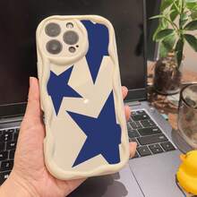 Funda para teléfono 1 funda para teléfono X/11/12/13/14/15/16 Pro |   Diseño de olas |   Chicas y hombres lindos |   Estrellas Azul Marino Sobre Fondo Blanco Diseño Simple - Blanco - Ver 2