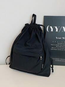 Simple Casual Drawstring Backpack; This Year's New Sports Backpack; Simple And Lightweight Travel Backpack - Black - View 6