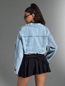 Jeanoix 短款毛边落肩休闲牛仔夹克