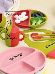 6 件个性化定制名字硅胶婴儿餐具防漏婴儿杯对比色盘子防水围兜便携式勺叉吸盘碗定制婴儿晚餐套装返校冬季礼物创意男孩女孩情人节,多功能,装饰,字母,时尚,现代,多彩,卡哇伊,可爱,可爱,休闲,定制,个性化,独特,定制,儿子,女儿