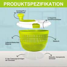 5L Salatschleuder Salad Spinner Mit Deckel Salatschleudern Salatschüssel Gemüsetrockner Zum Waschen und Trocknen von Salaten Gemüse und Obst