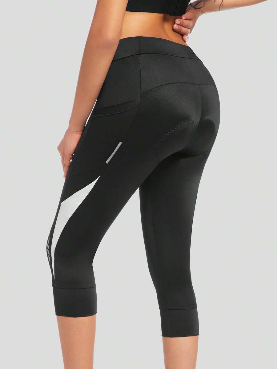 Qualicos Women's 4D Padded Cycling Shorts, With Reflective Safety Straps And Practical Pockets, High Waist Breathable Quick-Dry Cycling Shorts, 3/4 Length Tight Cycling Pants