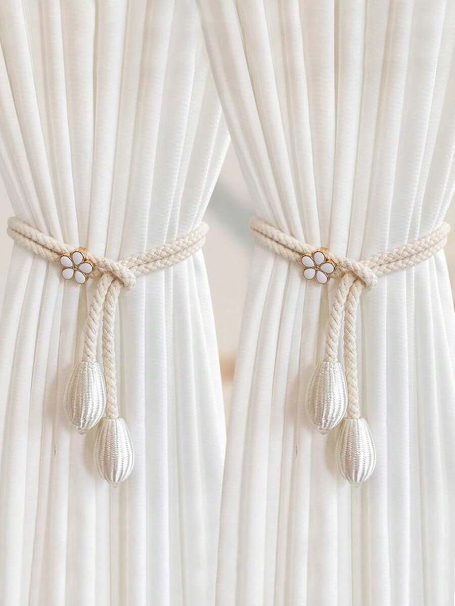 1件/2件装橄榄绿窗帘绑带，多种颜色可选，适用于窗帘固定和装饰，生日和毕业礼物 - 米色 - 查看 1