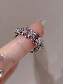 1 件简约奢华法式复古高端铜微镶嵌合成方晶锆石独特优雅百搭戒指，适合度假、派对、宴会、女士节日礼物