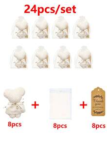 24件/15件/6件套小熊毛巾套装，包含5条小熊毛巾、5个纱布袋、5张感谢卡，适合作为结婚礼物、情人节礼物、生日礼物、母亲节礼物、节日纪念品、圣诞礼物。 - 彩色 - 查看 17