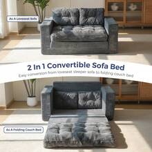 MAXYOYO Convertible Sofa Bed,Pull-Out Double Sofa Bed,2-In-1 Folding Sofa Bed Filled With High-Density Sponge,Folding Floor Sofa With Pillows,Suitable For Living Room,Bedroom,Study - 深灰色 - 查看 4