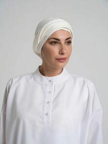 1条女士经典纯色头巾，三种佩戴方式，弹性莫代尔面料，舒适柔软，适合日常佩戴、运动、瑜伽等场合。 - 白色 - 查看 5