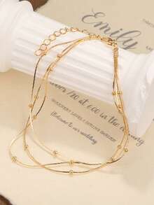 1 chiếc lắc chân ngọc trai 3 lớp dây xích vàng thiết kế tối giản, đa năng cho bãi biển, ngày lễ, trang phục hàng ngày, quà tặng cho phụ nữ - Vàng - Xem 2
