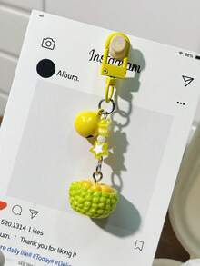 1 件 3D 生动水果铃铛学生背包吊饰，橙子、火龙果、菠萝、桑葚装饰