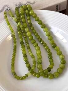 1pc French Green Grape Handmade Beaded Necklace With Natural Stone, Layerable Necklace, Unique Summer China Style - Necklace - View 1