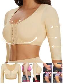 Women Upper Arm Shaper Arm Lipo Compression Sleeves Slimming Arm Front Closure Bra Shapewear Tops - 米色 - 查看 1