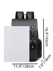 大容量男士格子背包 - 笔记本电脑包配有可调节肩带、多个隔层和拉链开合，适合通勤、办公室工作、商务旅行 - 黑色 - 查看 2