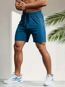 1 件男士户外休闲运动短裤夏季轻便速干宽松透气五分短裤慢跑裤 - 寶藍色 - 查看 1
