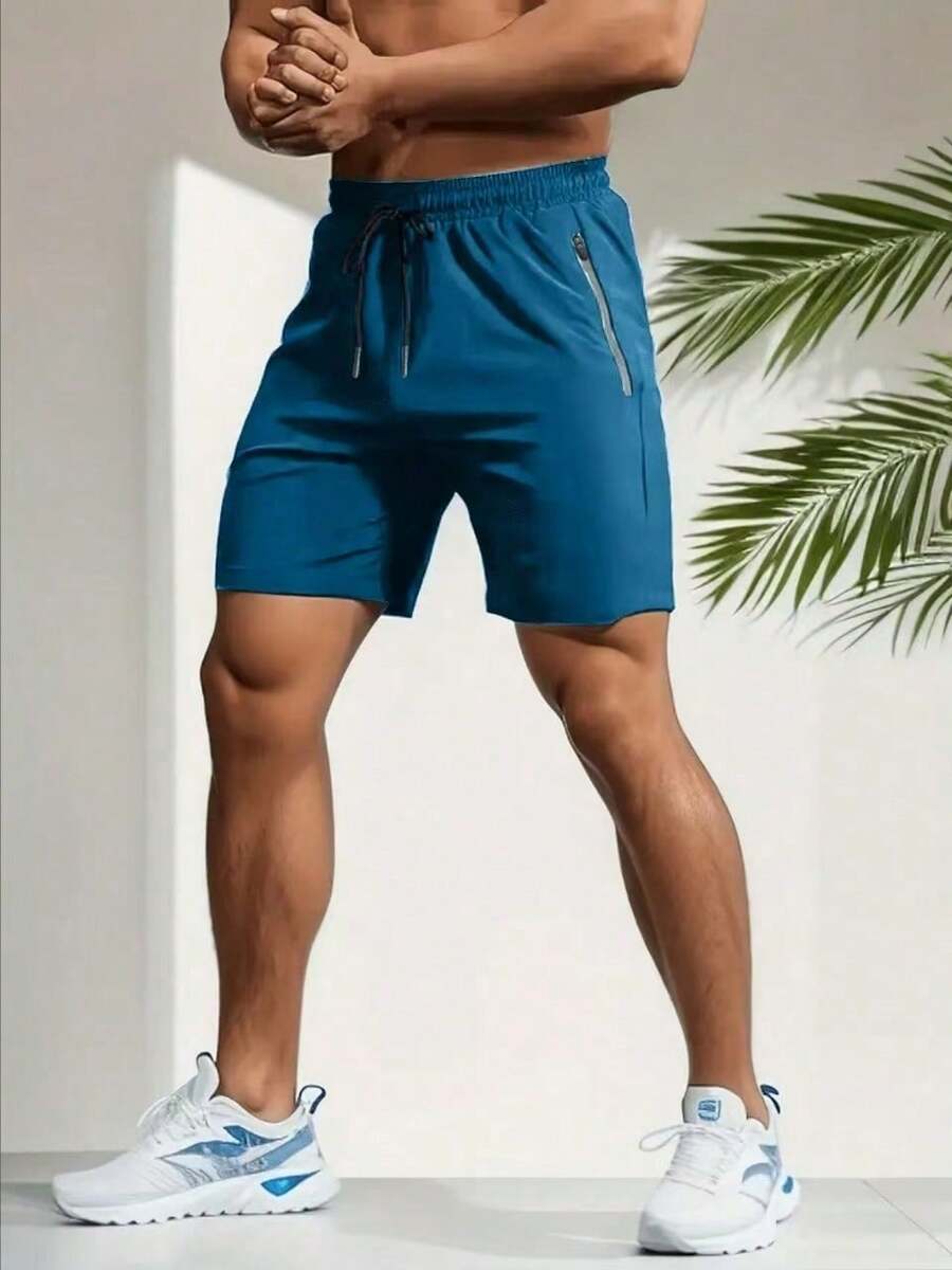 1 件男士户外休闲运动短裤夏季轻便速干宽松透气五分短裤慢跑裤 - 寶藍色 - 查看 1