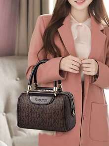 1 件欧美风格拼布优雅 XMF 字母印花托特包，复古枕头包，大容量波士顿斜挎包 - 彩色 - 查看 7