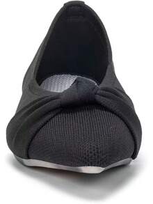 Womens Flat Shoes Classic Pointed Toe Flats Knitted Dress Shoes Soft Comfortable Dressy Flats Women - 黑色/蝴蝶結 - 查看 8