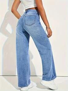 Teen Girl Elastic Denim Jeans, Slim Fit Straight Leg Mid-Waist Snug Fit Fashionable Versatile Casual Jeans For School & Daily Wear - Blue - View 3