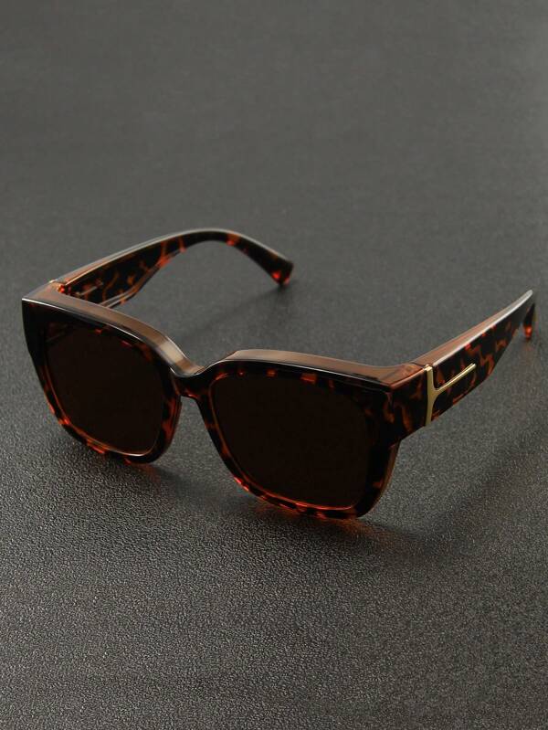1pc Vintage Minimalist Rectangular Framed Men's Glasses, Fashion Beach Decoration Glasses