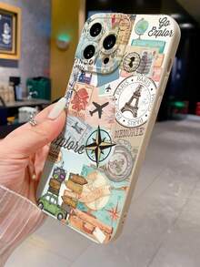 地图和飞机印花轻质防震手机壳适用于 16/11/16pro/16plus/16promax/16e/15Promax/13/14/12/XS/XR/7G/8P、Galaxy 11/12Pro/12/12X/13Pro/14Pro/15Pro/X3pro/、Redmi 10/9/Note9/12c/Note11pro/Note8Pro/9C/9a - 彩色 - 查看 3