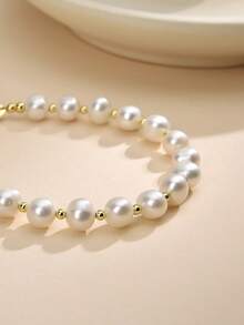 1 pieza Pulsera ajustable de plata de ley 925 con perla natural, adecuada para boda, compromiso, novia, Día de la Madre, Día de San Valentín, regalo de cumpleaños - Blanco - Ver 3