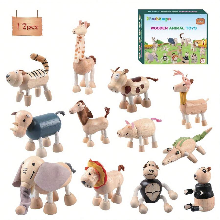 Wooden Simulation Wild Animal Toy Models Wooden Toys Handmade Decorations Birthday Gifts For Boys And Girls - Yellow - View 1