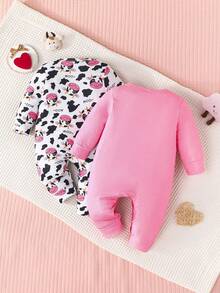 Infant Girls' Spring Autumn Cute Cow Letter Print Long Sleeve Round Neck Jumpsuit Casual Loungewear Set - Multicolor - View 2