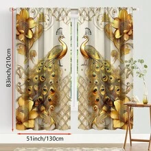 2pcs Modern Peacock Print Curtains, 100% Polyester, Machine Washable, Rod Pocket Design, 90-100 GSM, Suitable For Bedroom, Office, Kitchen, Living Room, Study - Elegant Home Decor (Curtain Rods Not Included) - Multicolor - View 19