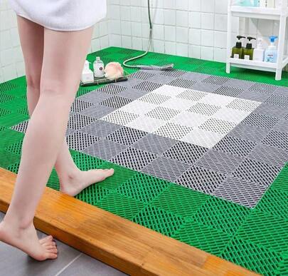 12 Pieces Modular Interlocking Cushion, 11.6" X 11.6" Rubber Floor Tiles With Holes, Non-Slip Splicing Drainage Mat For Pool Shower Bathroom Kitchen Patio Balcony Yard Pet Area,7052741