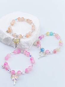 6pcs Colorful Handmade Glass Bell, Bowknot Pendant Bead Bracelet For Women, Cute & Fresh Style