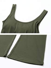 女士时尚无缝瑜伽连体衣，性感露背设计，舞蹈训练紧身衣，柔软舒适的夏季运动连体服 - 軍綠色 - 查看 6