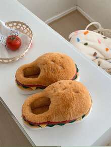 XIXITIAO Nuevas pantuflas unisex cómodas y cálidas con diseño creativo y divertido de hamburguesa, adecuadas para parejas, para uso en interiores con suela suave antideslizante - Amarillo - Ver 8