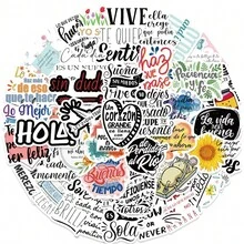 50张西班牙励志创意贴纸，可爱贴纸，适用于手机、滑板、行李、电脑涂鸦，批发，学校用品，返校