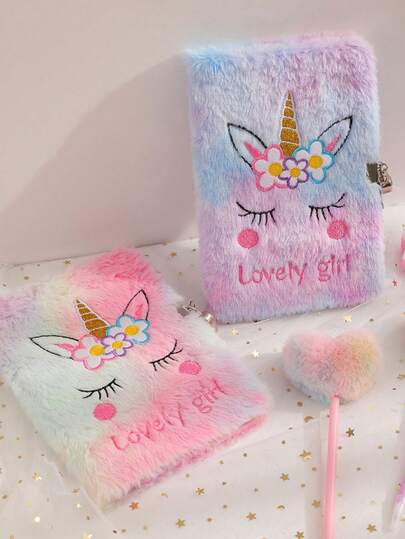 1 件神奇独角兽 A5 笔记本 - 带锁的柔软毛绒封面，适合儿童的可爱日记（适合特殊场合的最佳卡哇伊礼物书）