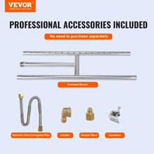 6x18 Inch Rectangular Stainless Steel Fire Pit Pan - H-Burner With 90,000 BTU For Natural & Propane Gas - Indoor/Outdoor Use - Durable Drop-In Fire Pit Burner - Silver - View 8