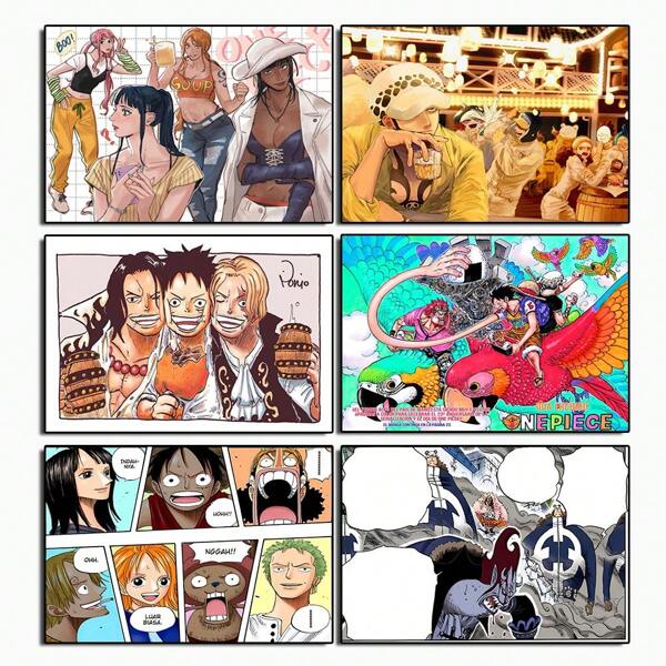 ONE PIECE Set van 1/3/6 stuks populaire wandkunstposters in één stuk, geschikt voor woonkamerdecoratie, slaapkamerdecoratie, kantoordecoratie, verfraai de kamer (oningelijst)
