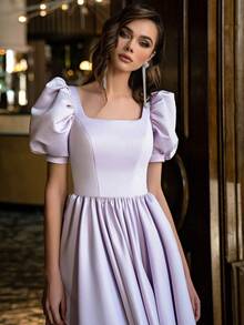 Rochie de prințesă cu buline la spate, cu V adânc, potrivită pentru petrecere de ziua de naștere, fetițe cu flori, nuntă, bal, ocazii de sărbătoare - Mov Mov - Vizualizare 3