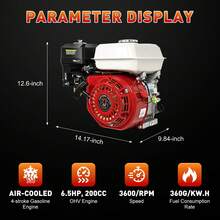 6.5HP 200cc 4-Stroke Gasoline Engine - 3KW/3600RPM Power Motor With 6.5L Fuel Tank For Pumps, Tillers & Farm Equipment (Pull Start, Air-Cooled) - Red Black - View 8