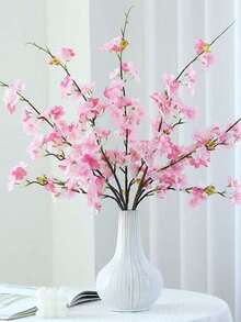 1PC/3PCS/6PCS, Artificial Cherry Blossom Flower Bouquet, Plastic Fake Peach Blossoms,Modern Minimalism Style-For Spring Decorations Home, Vases, Weddings, Parties, Living Room, Bedroom, DIY Walls, New Year's Gifts Valentine's Day Gifts - Multicolor - View 4