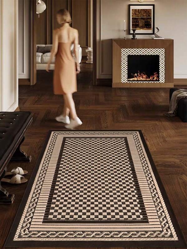 1pc Faux Woven Texture Velvet Rug, Suitable For Living Room, Dining Room, Study, Bedroom, Entrance, Personalized Home Decor, Fashion Home, New Material Skin-Friendly & Soft