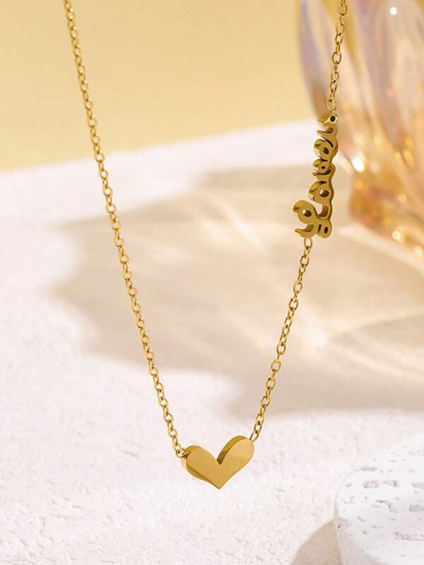 1 pieza Collar de acero de titanio con forma de corazón, accesorio de moda diario para mujer