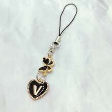 1pc Metallic Heart & Alphabet Letter A-Z Charm Phone Pendant - Black - View 30