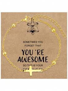 1 件女士十字架仿珍珠青瓷串珠手链套装，时尚西部牛仔风格十字架串珠手链叠戴套装，时尚珠宝礼品，信仰礼品，基督教礼品，友谊礼品