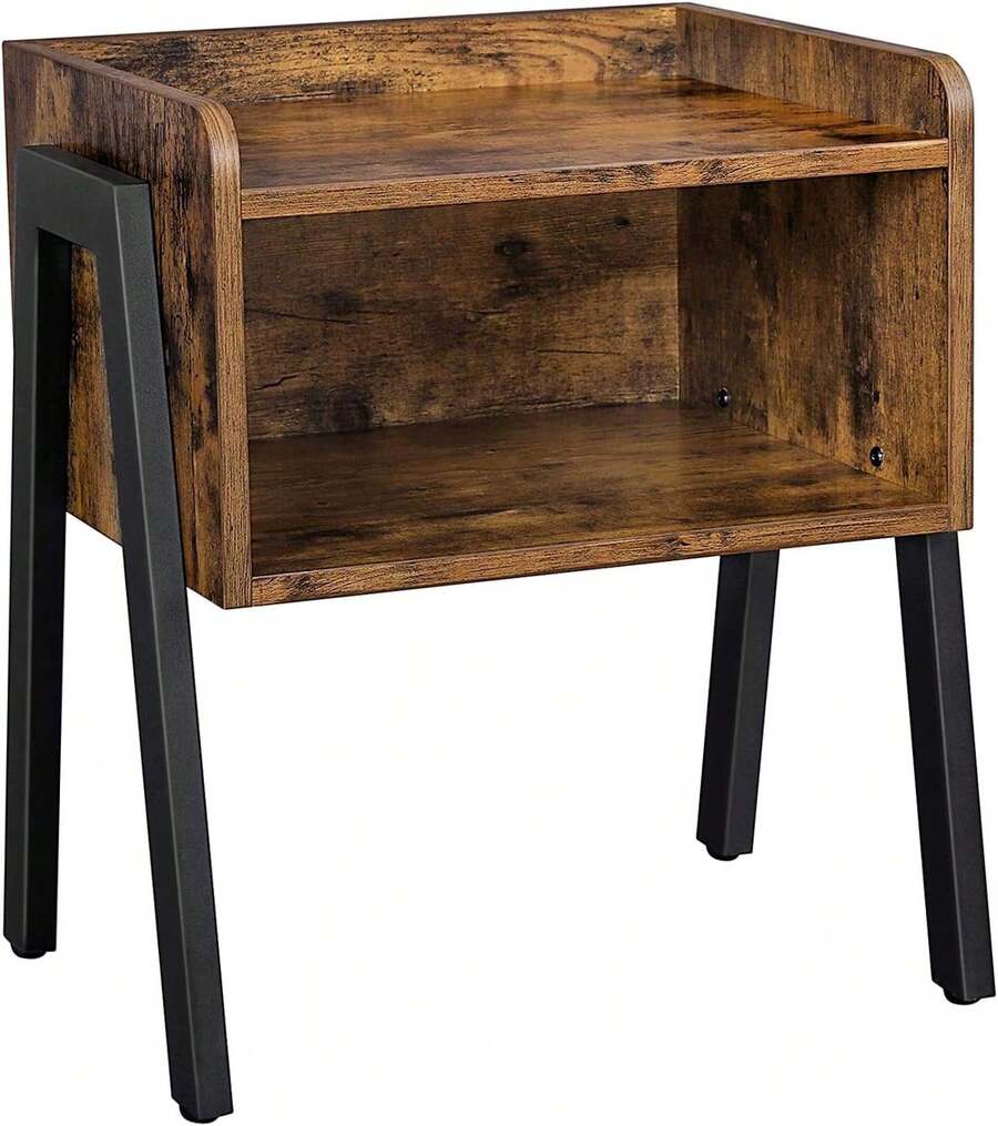 ULET54X - Mesa Auxiliar con Compartimento de Almacenamiento, Muebles industriales para recámara, Color café rústico y Negro - Grisáceo + negro. - Ver 1